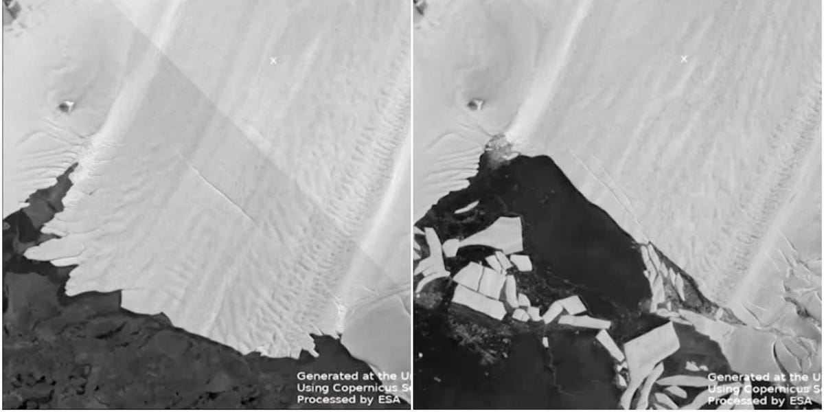 Time-lapse video shows the ice shelf of one of Antarctica's largest glaciers breaking into large chunks