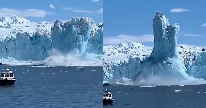 Video: Gigantic Block Of Ice Detaches From Glacier, Launches Over 200 Feet Into The Air