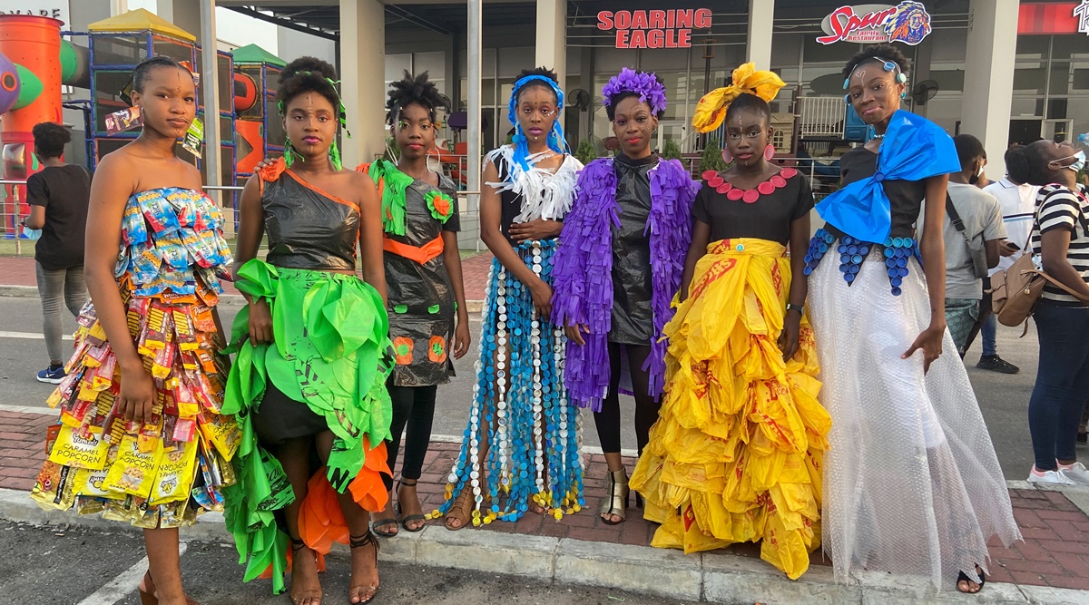 Nigerian teen climate activists create fashion from waste to fight pollution