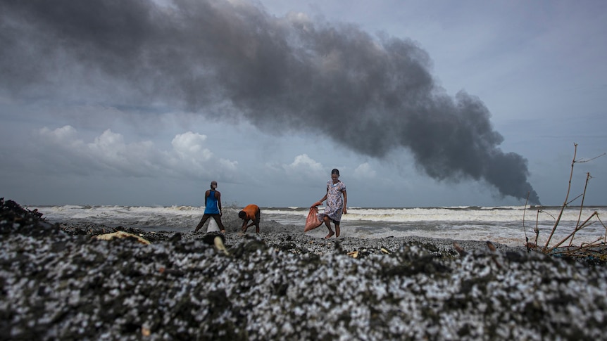 Sri Lanka faces 'worst beach pollution' in history from burning ship