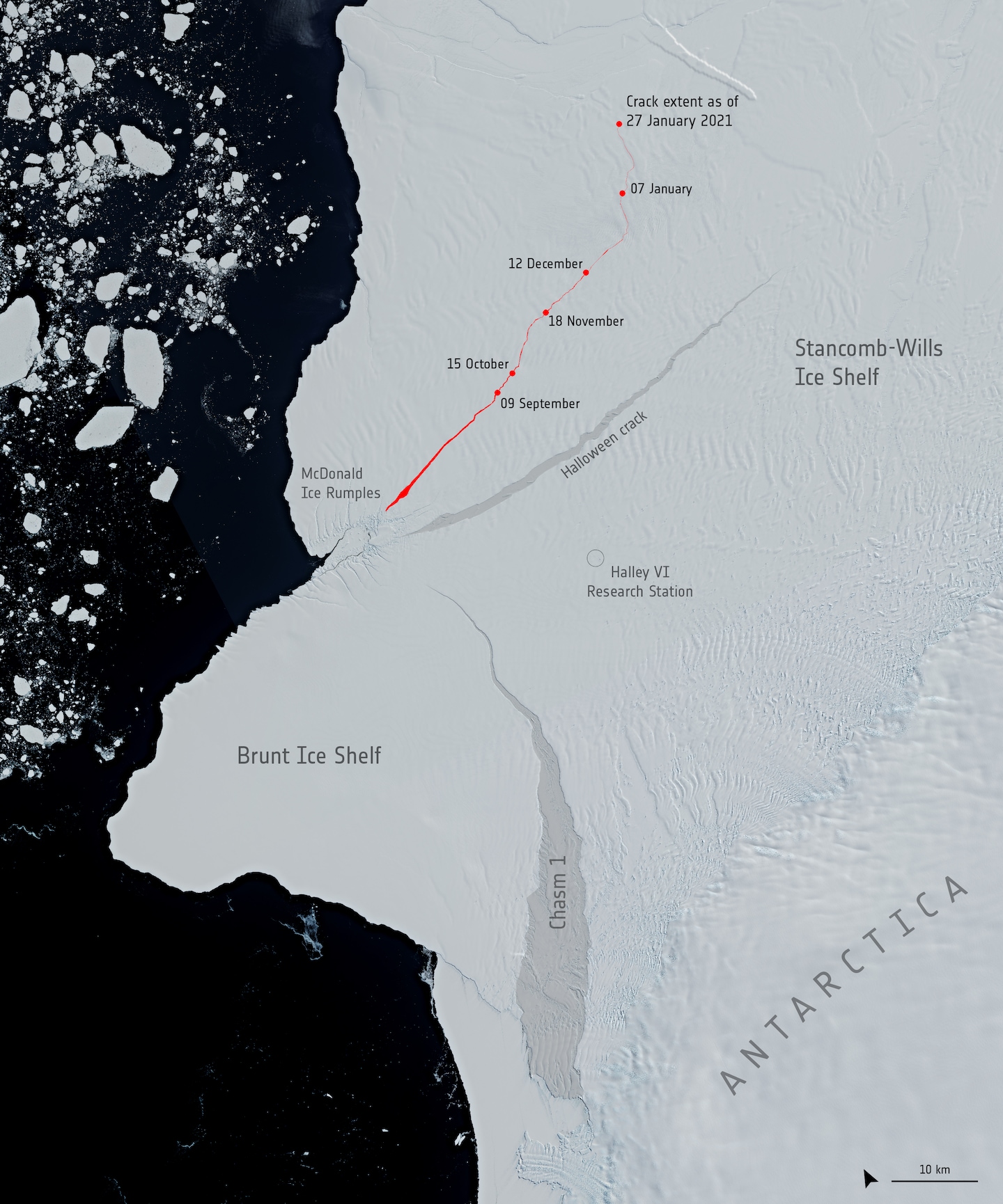 Iceberg larger than New York City breaks off the Brunt Ice Shelf in Antarctica