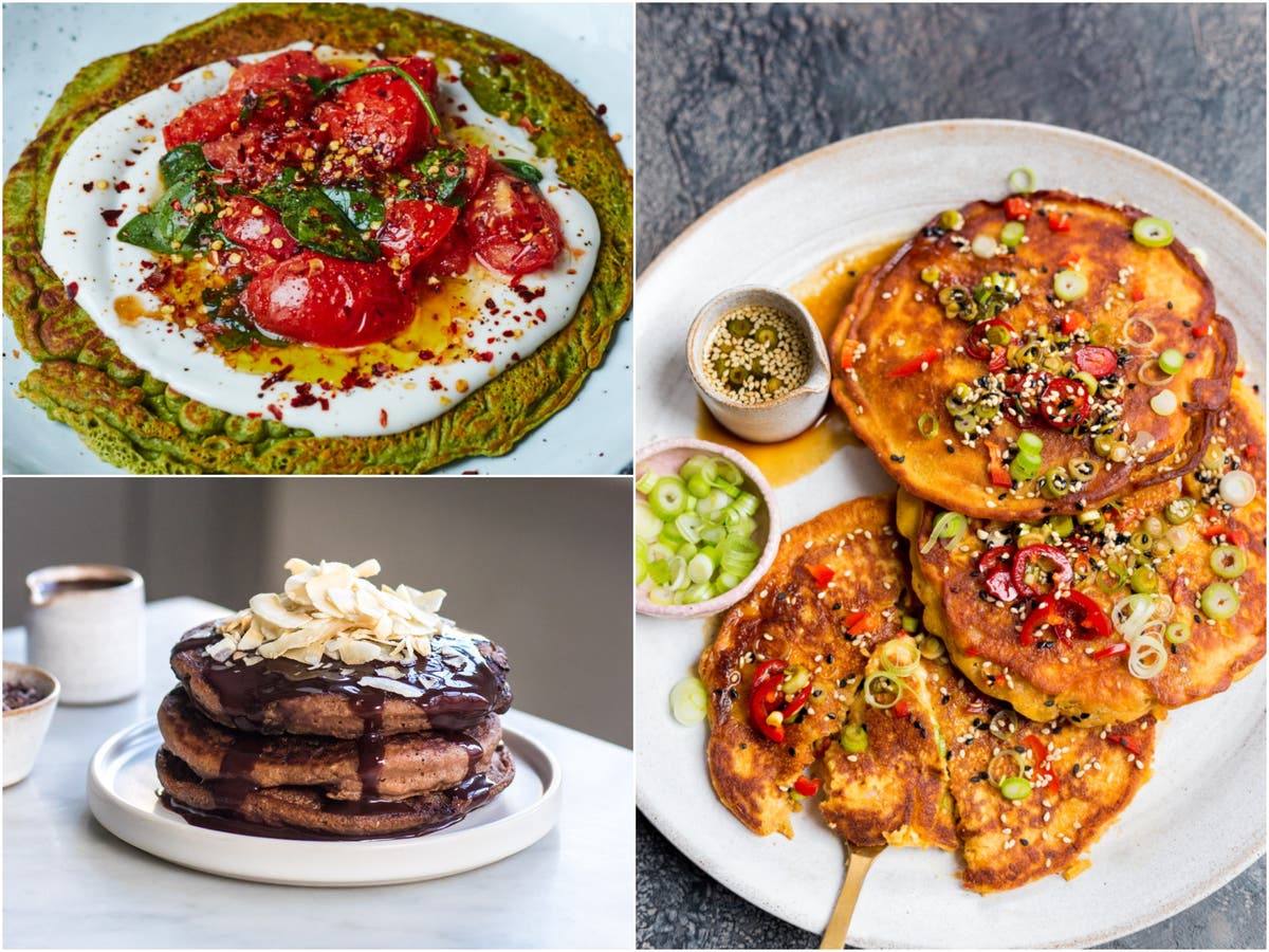 Vegan pancake recipes from Deliciously Ella: Kimchi, spinach and triple chocolate