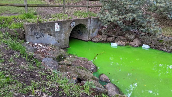 EPA says plumbing dye turned Melbourne creek fluorescent green